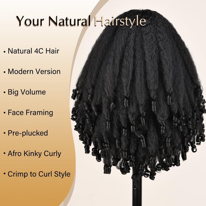 SOKU Afro Curly Lace Front Wig Synthetic T Part HD Transparent Lace Blends Kinky Straight Curly Ends Voluminous Bouncy Hair 20 Inch Natural Black Heat Friendly Black Women Must Have - Image 3