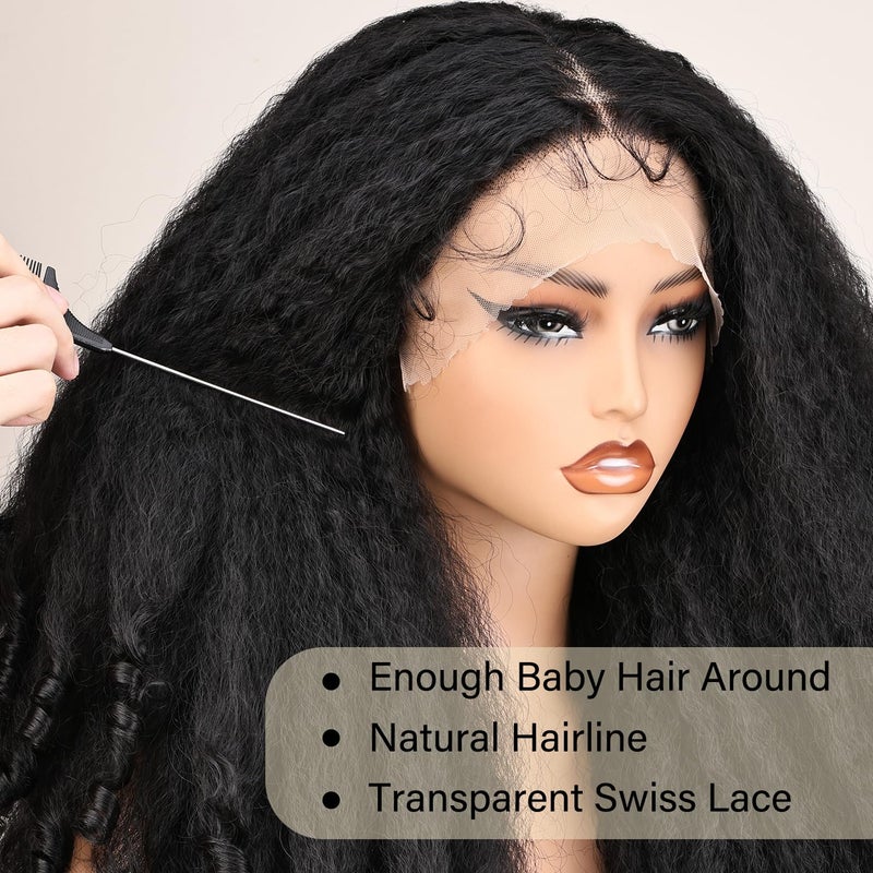SOKU Afro Curly Lace Front Wig Synthetic T Part HD Transparent Lace Blends Kinky Straight Curly Ends Voluminous Bouncy Hair 20 Inch Natural Black Heat Friendly Black Women Must Have - Image 5