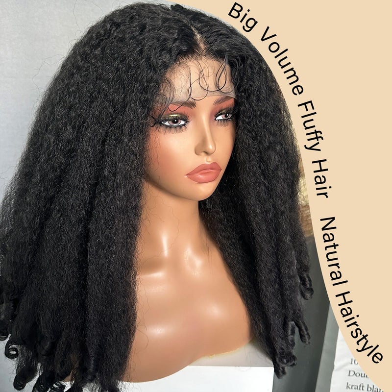 SOKU Afro Curly Lace Front Wig Synthetic T Part HD Transparent Lace Blends Kinky Straight Curly Ends Voluminous Bouncy Hair 20 Inch Natural Black Heat Friendly Black Women Must Have - Image 2