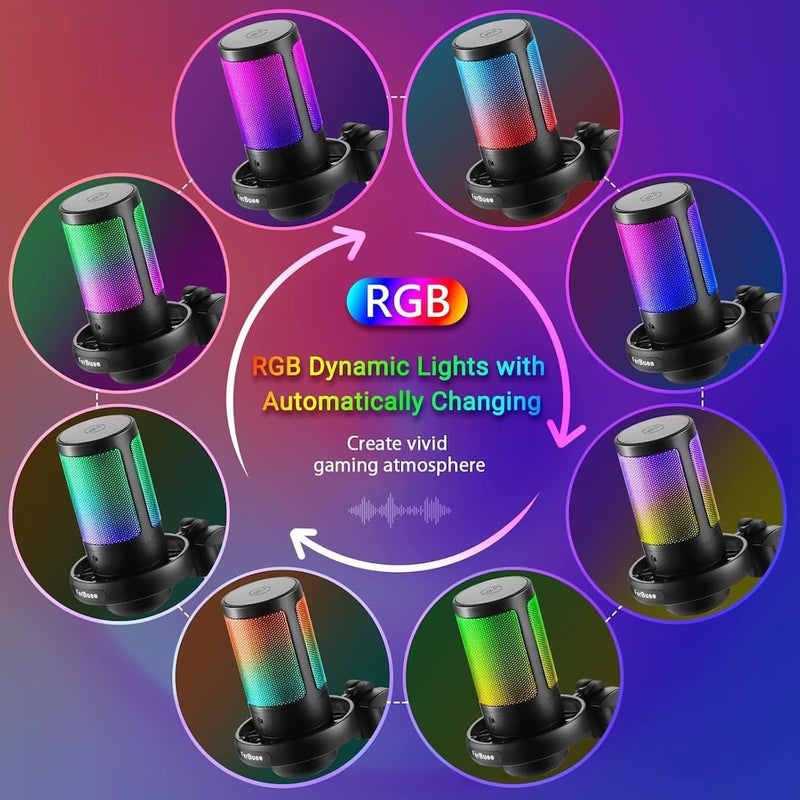 ميكروفون USB للألعاب RGB للكمبيوتر و PS5 - ميكروفون مكثف مع كتم سريع، تحكم في الصوت وفلتر صوتي - Image 4