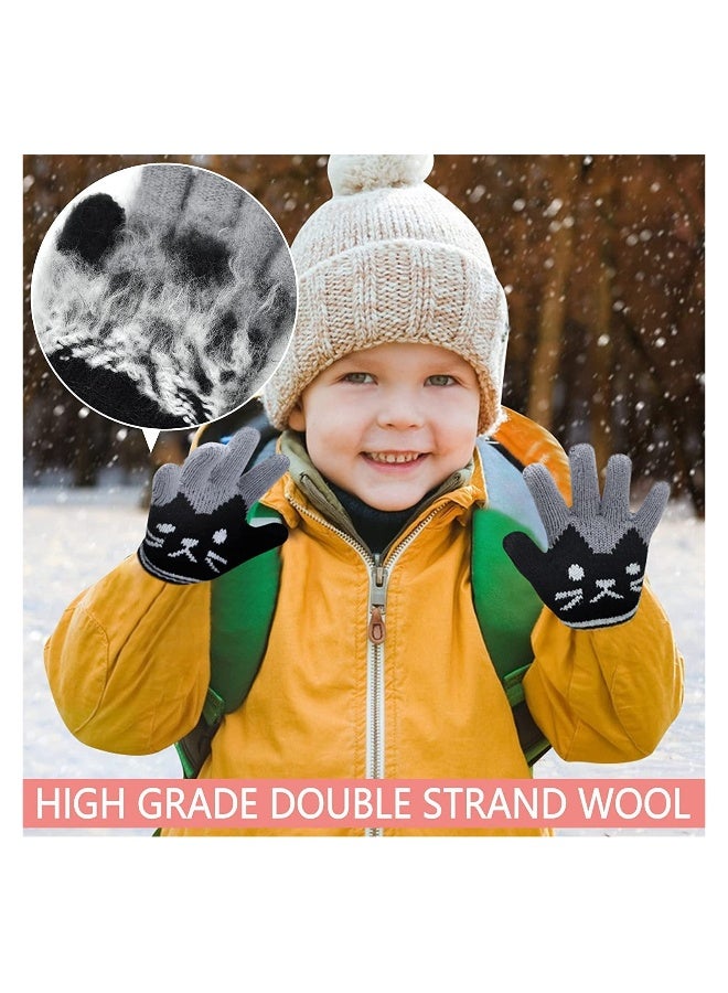 2 Pairs Kids Winter Gloves Warm Knitted Soft Gloves lovely Cat Thermal Full Fingers Stretch Gloves Outdoor School Costume Daily Wearing for Boys Girls 3-8 Years Old (Black+Pink)  - Image 2