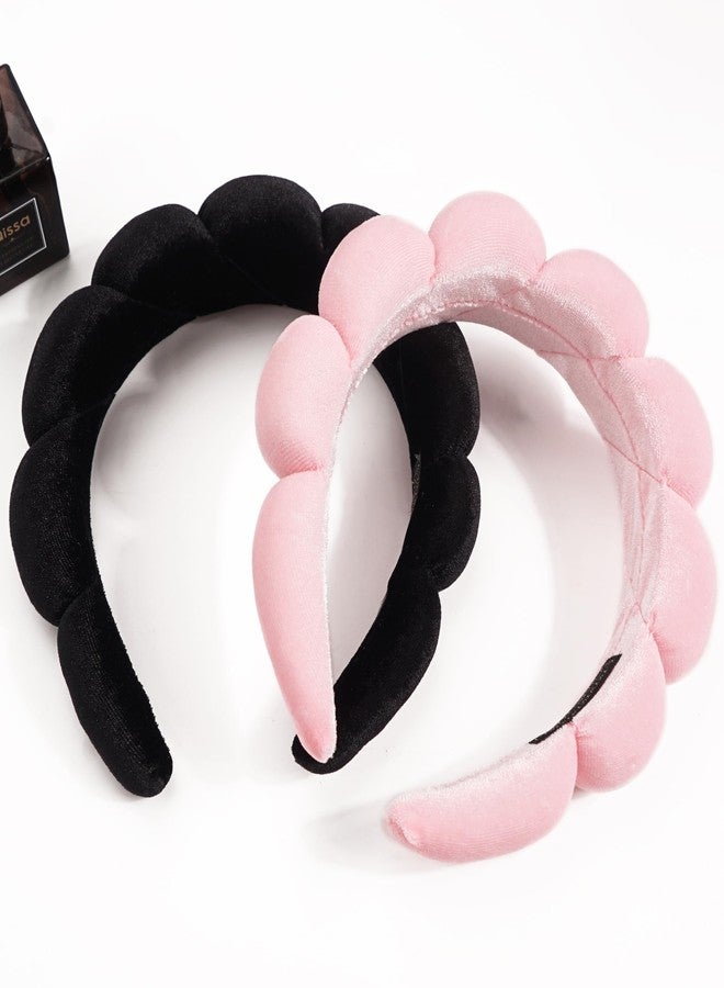 Ayesha 2pcs Spa Headband for Washing Face, Bubble Sponge Soft Hairband for Women - Skincare and Makeup (Pink&Black) - Image 4