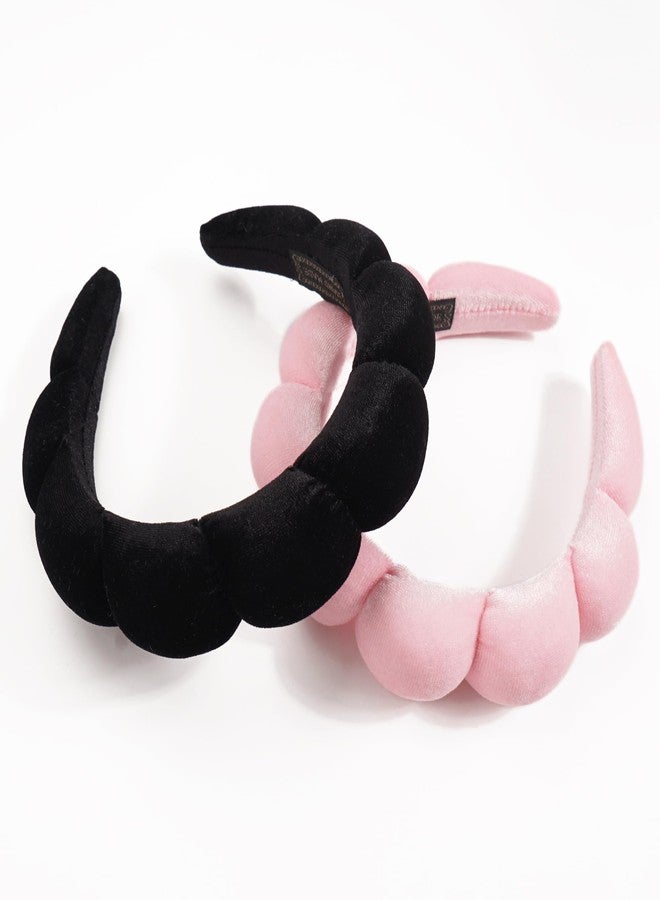Ayesha 2pcs Spa Headband for Washing Face, Bubble Sponge Soft Hairband for Women - Skincare and Makeup (Pink&Black) - Image 3