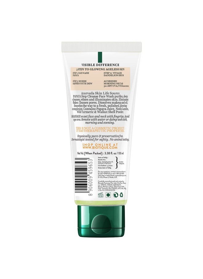 Biotique Biotique Bio Papaya Visibly Flawless Skin Face Wash, 100ml I All Skin Type I Dissolve Dead Surface Cells, Unclog Pore Openings  - Image 2
