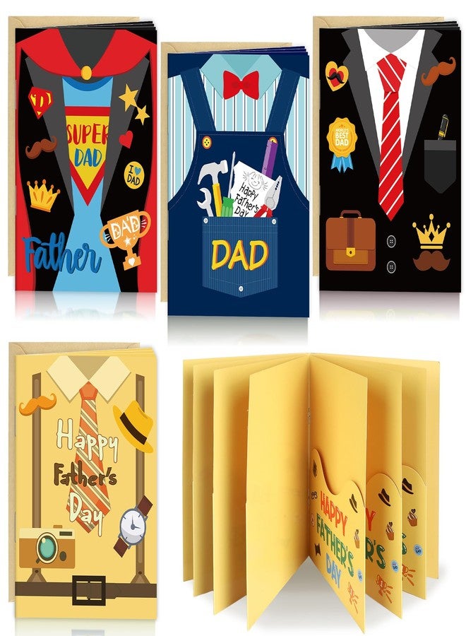 Sereliy 4Sets Father's Day Card Holder Book for Dad, Happy Fathers Day Money or Gift Card Organizer with Envelope, Appreciation Card Book from Kids, Creative Surprise Present - Image 1