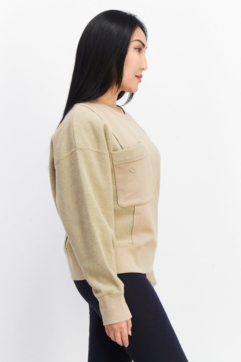 adidas Originals Women Sportswear Fit Long Sleeves Outdoor Sweatshirt, Tan - Image 3