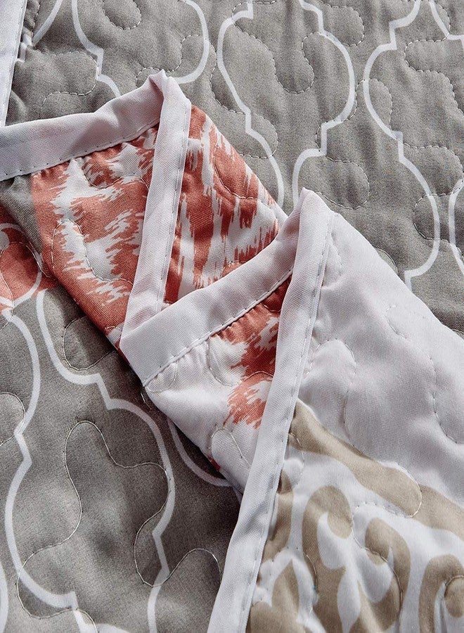 Masterplay طقم لحاف مطبوع فاخر من ثلاث قطع من ماستر بلاي (104 بوصة × 90 بوصة)، غطاء سرير بحجم كينج (مرجاني، رمادي، شبكي، مخطط) - Image 4