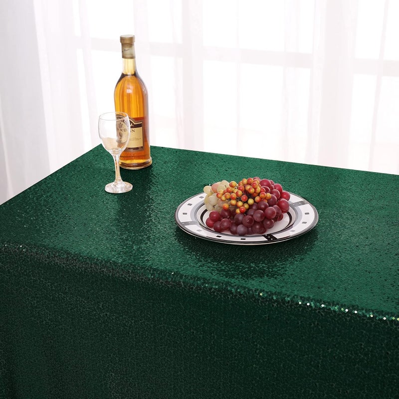nanbowang Sequin Tablecloth - Dark Green Table Cloths for Parties Rectangular Table Cover Overlay Sequin Fabric Table Linens Birthday/Baby Shower/Tea Party Decor - Image 2