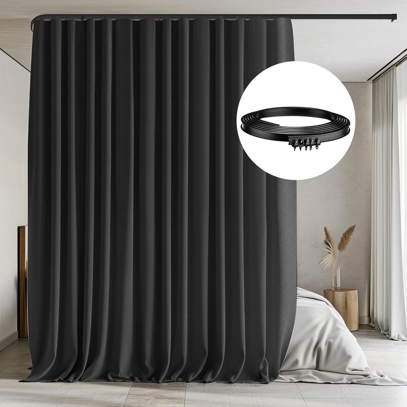 MaKefeile Room Divider Curtain with Flexible Ceiling Track Set Total Blackout Ceiling Curtains and Track Sliding Door Curtains Extra Wide Curtains Portable Curtain.(Black W150 x H84 1 Panel) - Image 1