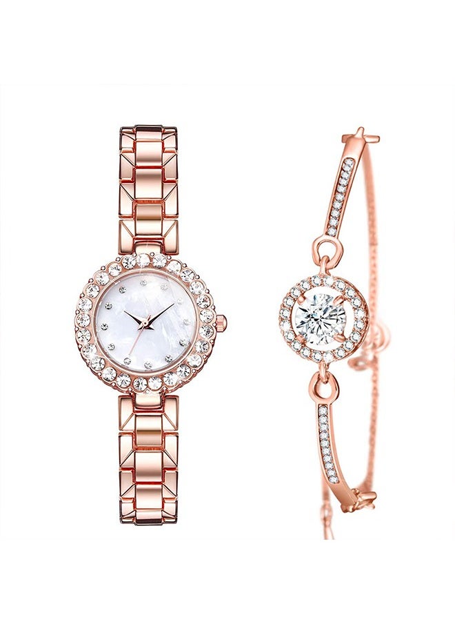 QUARTZ Women's Stone Studded Analog Watch With Bracelet Set Lady Watches with Bracelet Set, Analogue Quartz Diamond Watches with Stainless Steel Strap, Lady Rhinestone Wrist Watch ﻿  - Image 1