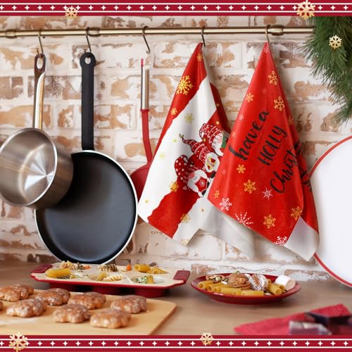 Sratte 4 Pcs Red Christmas Kitchen Towels 16 x 24 Inch Merry Christmas Hand Towels Tree Gnome Truck Dish Cloths Absorbent Xmas Tea Dishcloths for Home Bathroom Xmas Kitchen Decor - Image 3
