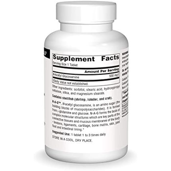 Source Naturals N-A-G 500 mg N-Acetyl Glucosamine for Connective Tissue Support* - 120 Tablets - Image 3