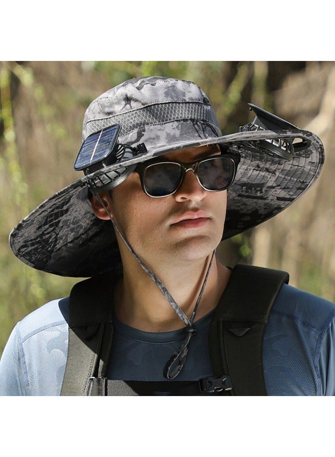 Generic Wide Brim Solar Fan Outdoor Fishing Hat Hats for Men Women & USB Charging,Upf50+  - Image 1