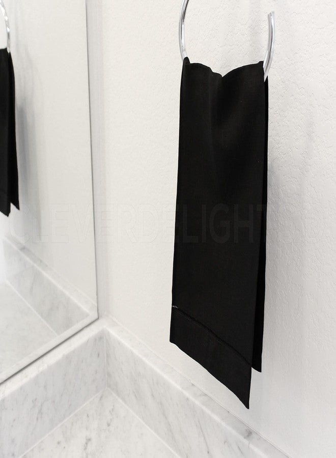 CleverDelights منشفة يد مخيطة باللون الأسود من CleverDelights - 6 قطع - 14" × 22" - مزيج قطن ولين 45/55 - Image 3