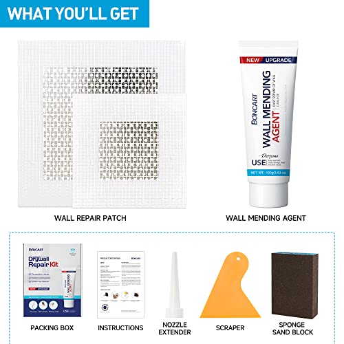 BONCART Wall Spackle & Drywall Repair Patch Kit with Mending Agent Putty, Repair Paste Plaster, Scraper & Sanding Sponge for Wall Crack/Nail Hole - Image 3