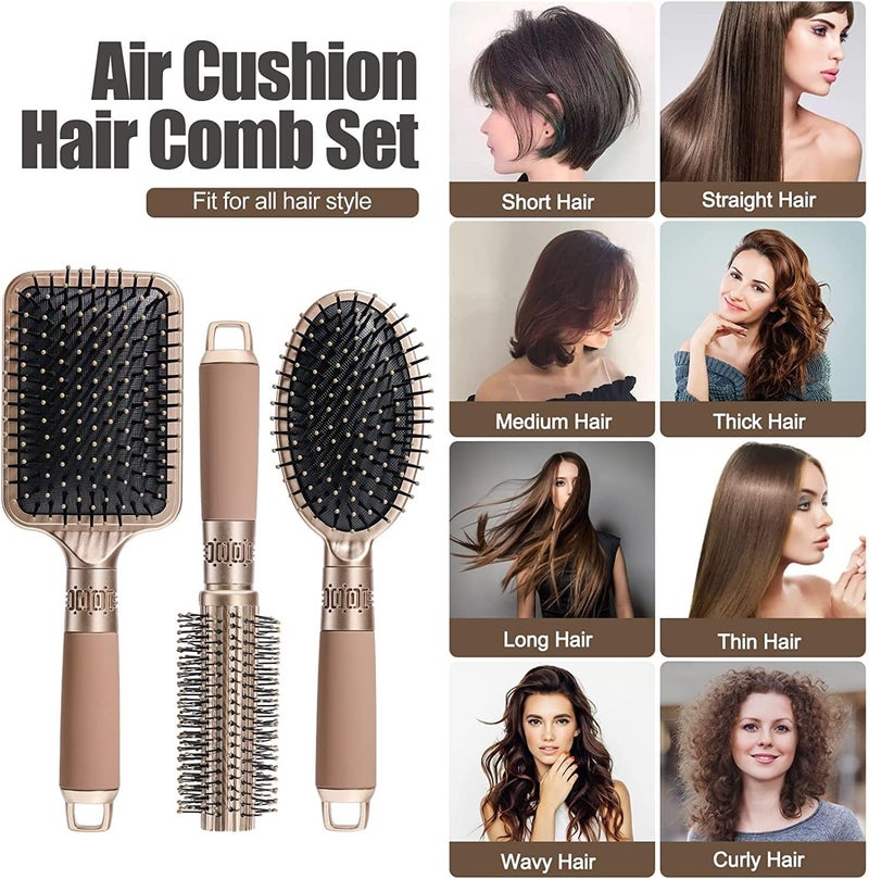 SAGREENY Hair Brush Set Massage Paddle Brush Cushion Hair Combs Hair Dryer Brush Styling Brush Cushion Hair Brush for Women Men Kids Girls - Image 3
