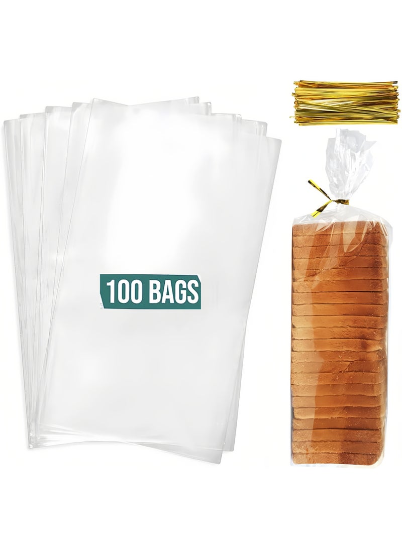 100 Pack Clear Bag with Ties For An Airtight Moisture-free Preservation and Storage - Loaf Home Bakers Bakery Owners,Reusable Plastic Bread Bags for Homemade Bread - Image 1
