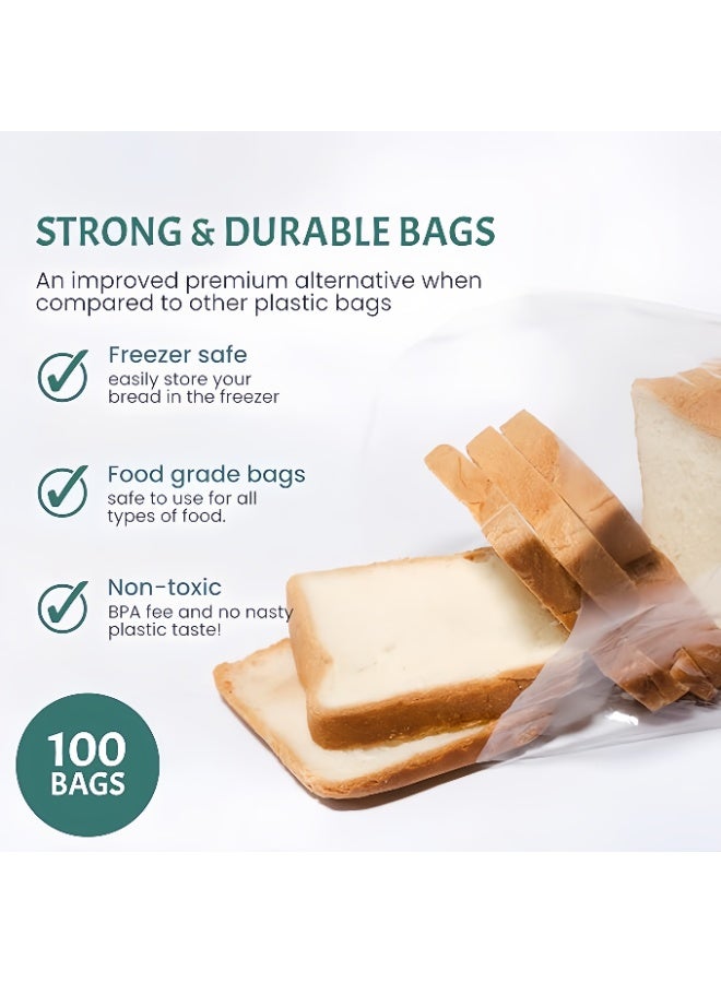 100 Pack Clear Bag with Ties For An Airtight Moisture-free Preservation and Storage - Loaf Home Bakers Bakery Owners,Reusable Plastic Bread Bags for Homemade Bread - Image 2