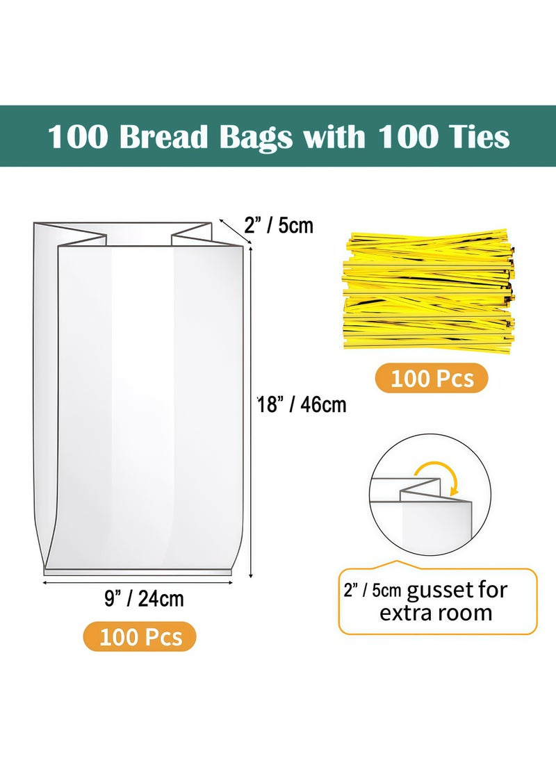 100 Pack Clear Bag with Ties For An Airtight Moisture-free Preservation and Storage - Loaf Home Bakers Bakery Owners,Reusable Plastic Bread Bags for Homemade Bread - Image 3