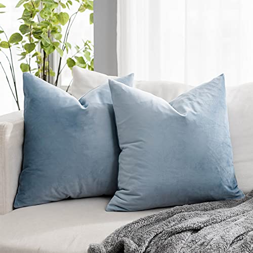 QUAFOO Light Blue Soft Velvet Throw Pillow Covers 20x20 inch Set of 2 for Sofa Couch Bed Living Room Decorative Luxury Solid Square Cushion Covers Case with Zipper - Image 1