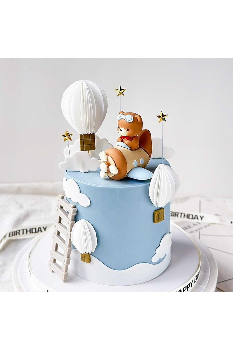13pcs Airplane Bear Cake Topper - Plane Bear Cake Decorations for Time Flies 1st Birthday, Baby Show