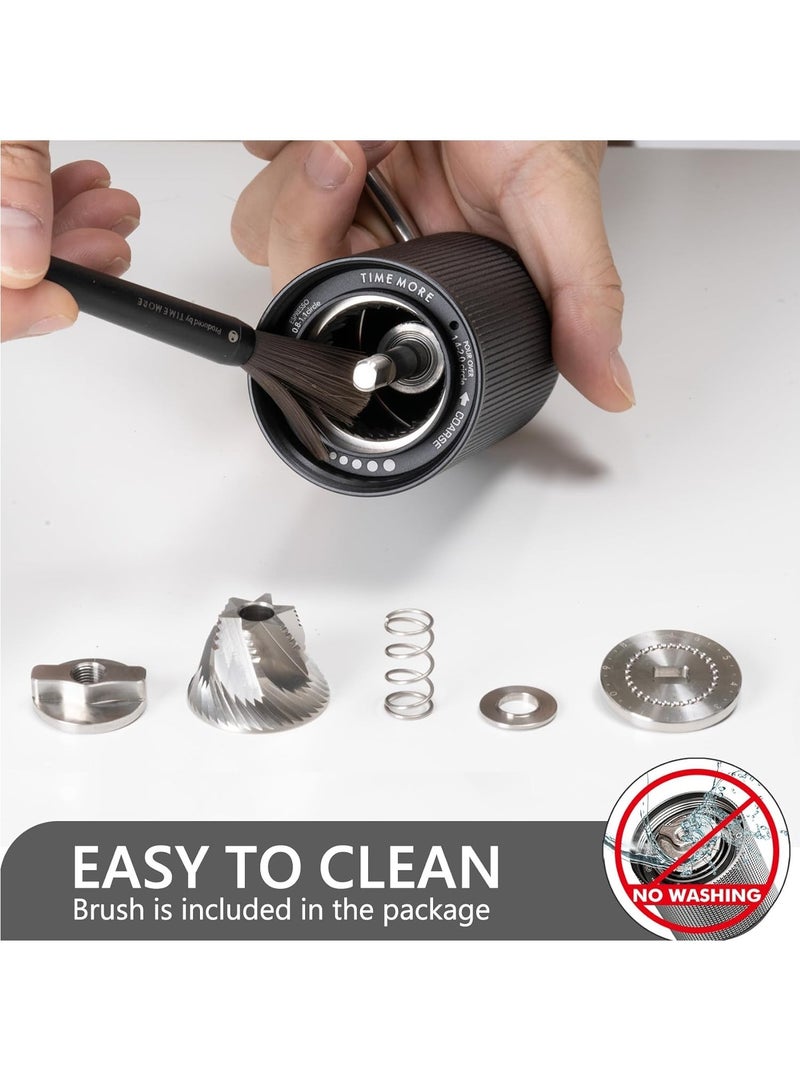 تايم مور مطحنة القهوة اليدوية Chestnut C3 ESP، سعة مطحنة القهوة اليدوية 25 جرام مع لدغ مخروطي من الفولاذ المقاوم للصدأ باستخدام الحاسب الآلي، إعداد داخلي قابل للتعديل، وضع محمل مزدوج للسفر والتخييم (أسود)  - Image 5
