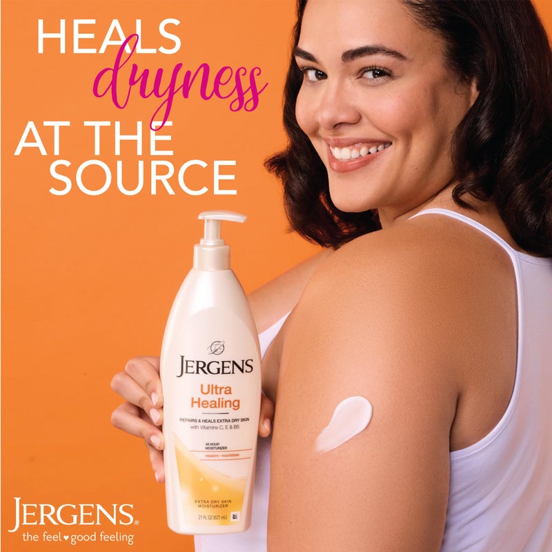 Jergens Ultra Healing Dry Skin Lotion, Hand and Body Moisturizer for Quick Absorption into Extra Dry Skin with Hydralucence Blend, Vitamins C, E and B5, White, 21 oz, Pack of 3 - Image 5