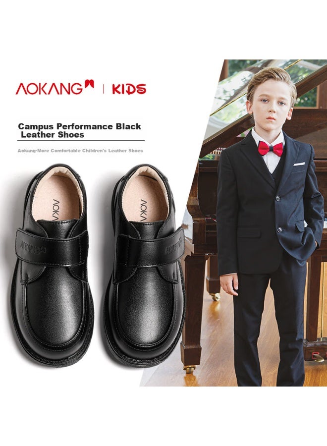 Aokang Boys' Shoes Spring/autumn New Black Genuine Leather Soft Bottom Shoes For Boys Student Children Performance Single Shoes - Image 1