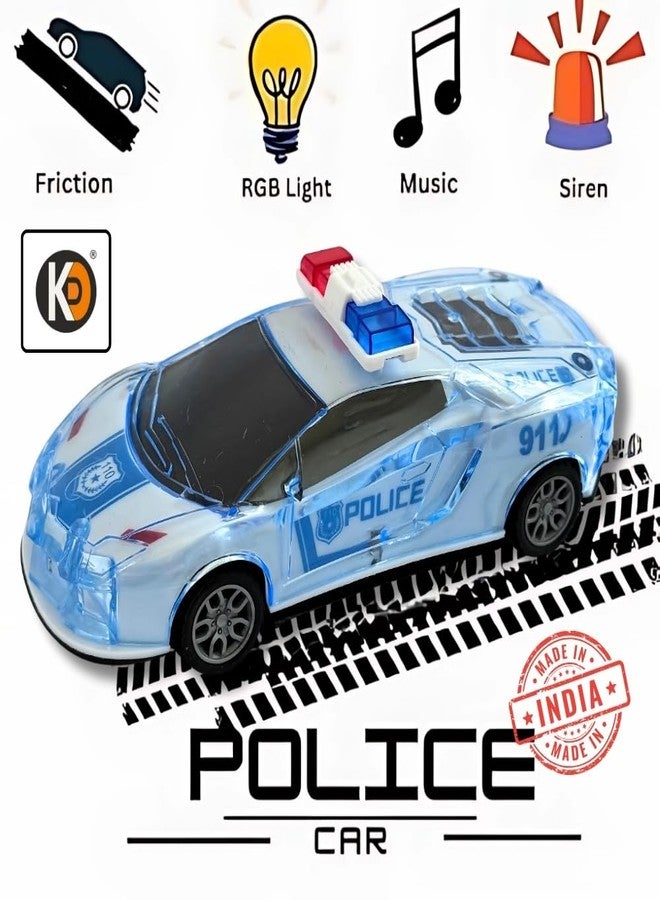 KD K D Friction Powered Police Car with Lights Music Super Speed Colorful Dazzling Lights and Sound Siren Pullback Cop Vehicle Toy for Kids Best Birthday Gift for Above 3+ Years Boys Girls (Blue) - Image 2