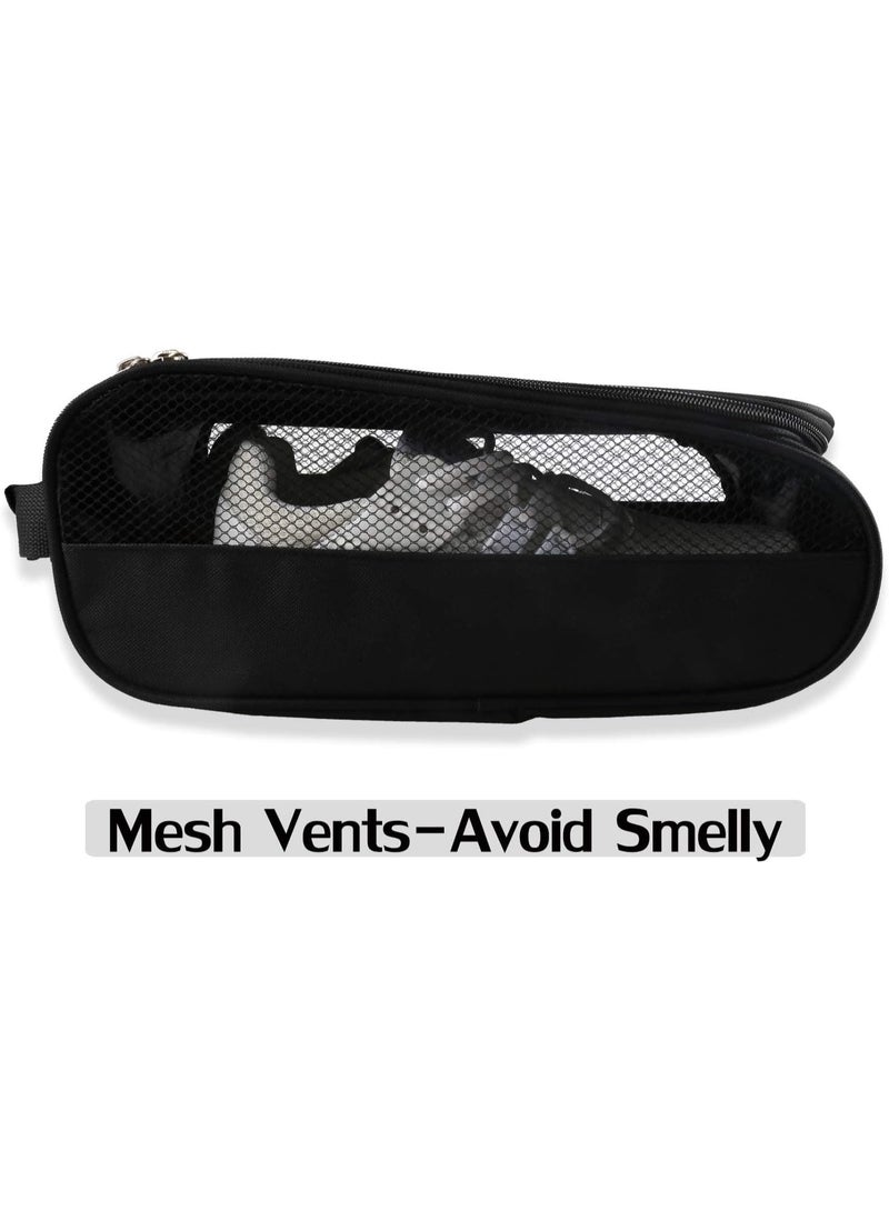 Golf Shoes Bag, Black Polyester Zippered Sport Shoes Bag with Mesh Panel for Protecting Shoes and Preventing Odors, Top Handle for Easy Storage and Travel - Image 3