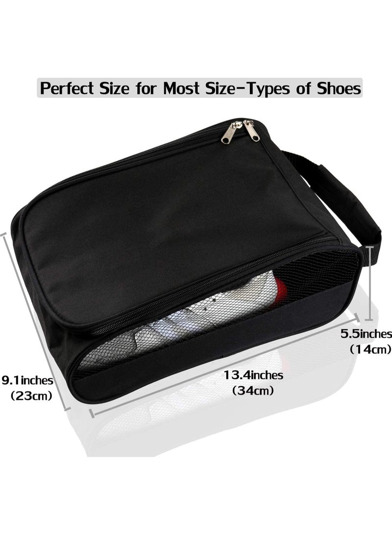 Golf Shoes Bag, Black Polyester Zippered Sport Shoes Bag with Mesh Panel for Protecting Shoes and Preventing Odors, Top Handle for Easy Storage and Travel - Image 5