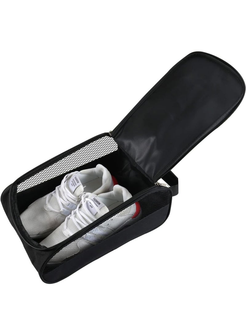 Golf Shoes Bag, Black Polyester Zippered Sport Shoes Bag with Mesh Panel for Protecting Shoes and Preventing Odors, Top Handle for Easy Storage and Travel - Image 1