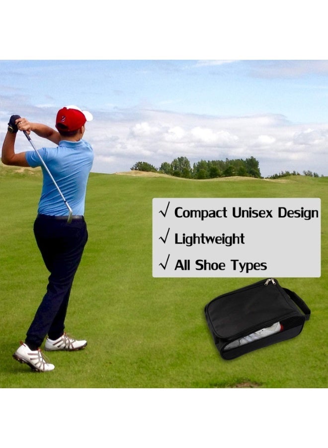 Golf Shoes Bag, Black Polyester Zippered Sport Shoes Bag with Mesh Panel for Protecting Shoes and Preventing Odors, Top Handle for Easy Storage and Travel - Image 2