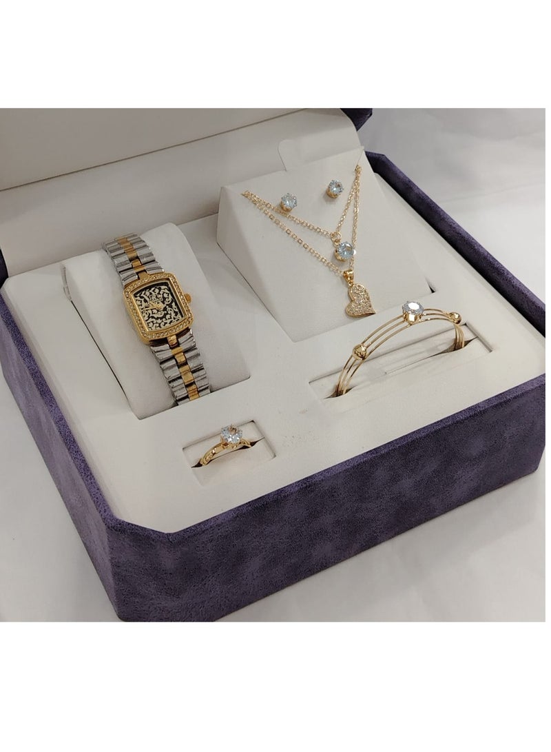 Soft and elegant women's sets, zircon, steel watch