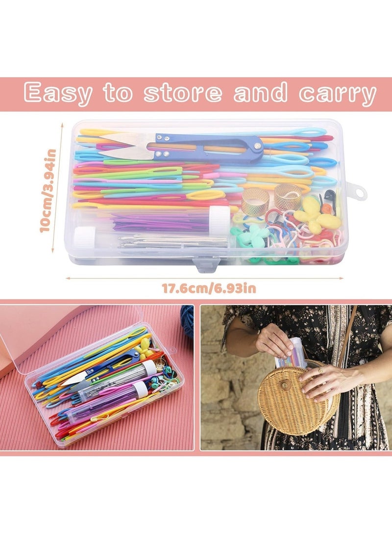 150 PCS Plastic Large Eye Sewing Needles, Large-Eye Blunt Needles, Bent Tapestry Needles, Yarn Needles Crafting Knitting Stringing Needles, with Storage Box and Needle Threader for Knitting Crochet - Image 3