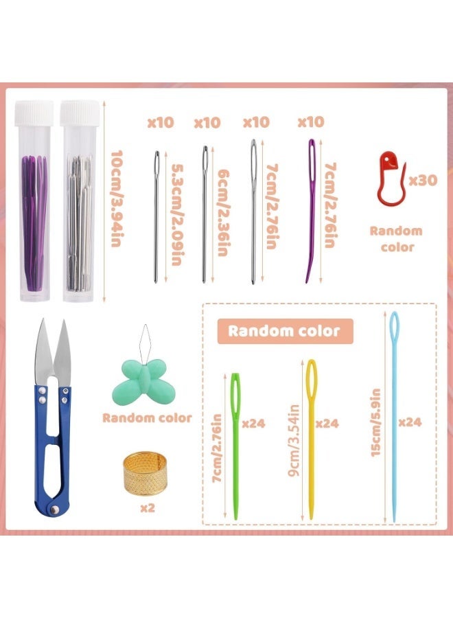 150 PCS Plastic Large Eye Sewing Needles, Large-Eye Blunt Needles, Bent Tapestry Needles, Yarn Needles Crafting Knitting Stringing Needles, with Storage Box and Needle Threader for Knitting Crochet - Image 2