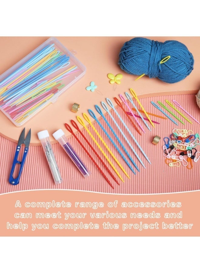 150 PCS Plastic Large Eye Sewing Needles, Large-Eye Blunt Needles, Bent Tapestry Needles, Yarn Needles Crafting Knitting Stringing Needles, with Storage Box and Needle Threader for Knitting Crochet - Image 5