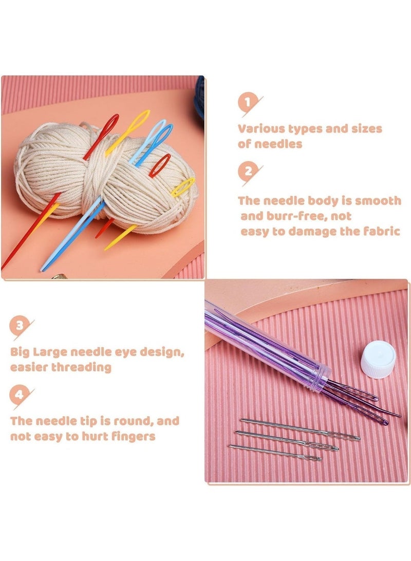150 PCS Plastic Large Eye Sewing Needles, Large-Eye Blunt Needles, Bent Tapestry Needles, Yarn Needles Crafting Knitting Stringing Needles, with Storage Box and Needle Threader for Knitting Crochet - Image 4