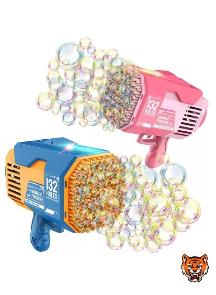 TIGER Upgraded Bazooka Bubble Blaster Machine Gun – 132 Bubble Holes with Colorful Lights for Shiny Bubbles (Blue) - Image 2