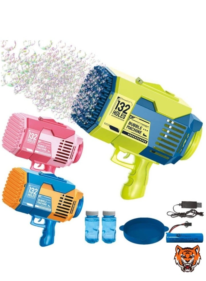 TIGER Upgraded Bazooka Bubble Blaster Machine Gun – 132 Bubble Holes with Colorful Lights for Shiny Bubbles (Blue) - Image 1