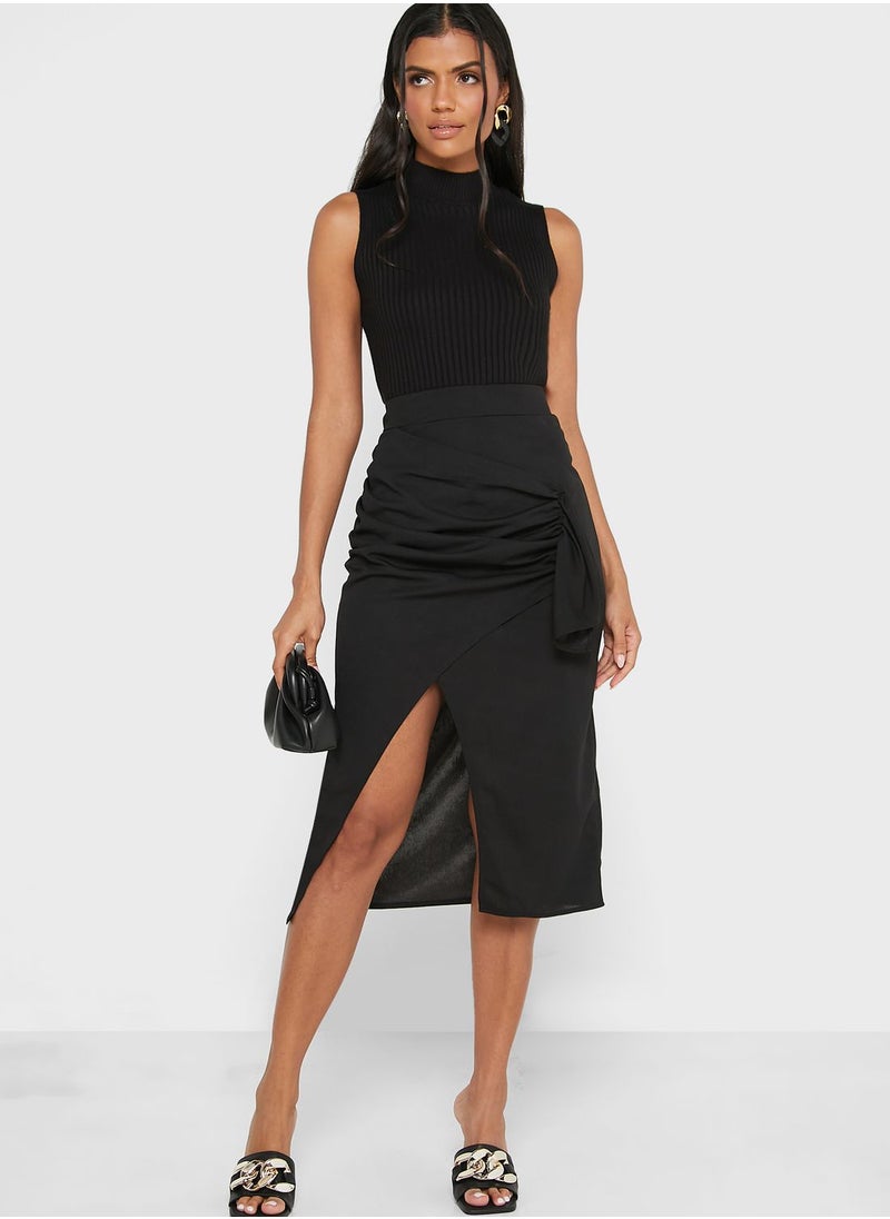 ELLA - Ruched Detail Slit Skirt - Image 1