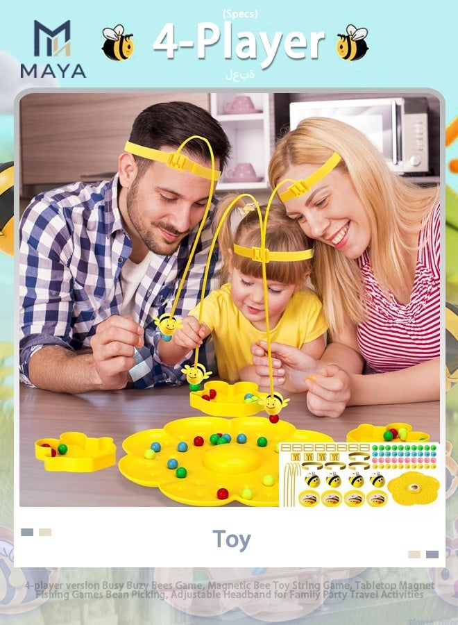 Maya 4-player version Busy Buzzy Bees Game, Magnetic Bee Toy String Game, Tabletop Magnet Fishing Games Bean Picking, Adjustable Headband for Family Party Travel Activities - Image 1
