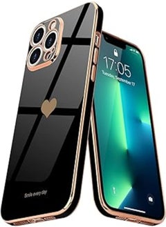 ELMO3EZZ for iPhone 13 Pro Case for Women Girl Cute Love-Heart Luxury Bling Plating Soft Back Cover Raised Camera Protection Bumper Silicone Shockproof Phone Case for iPhone 13 Pro, Black