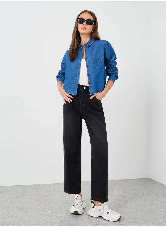 ستايلي Styli Solid High Rise Tapered Fit Jeans