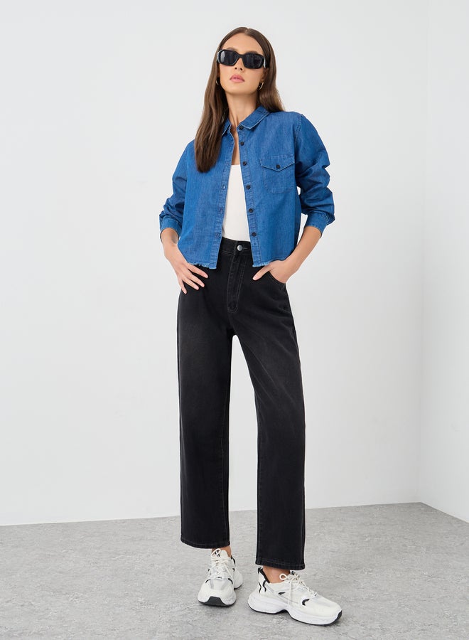 ستايلي جينز ستايلي بقصة مستقيمة وخصر مرتفع - Image 1