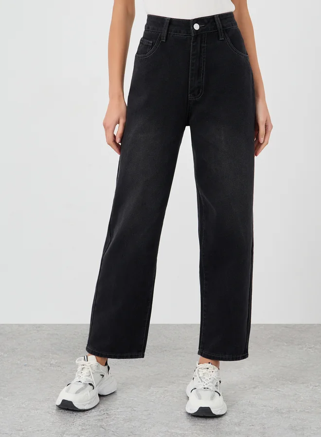 ستايلي Styli Solid High Rise Tapered Fit Jeans