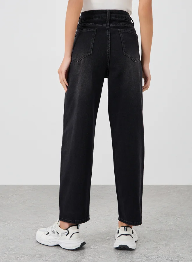 Styli Styli Solid High Rise Tapered Fit Jeans
