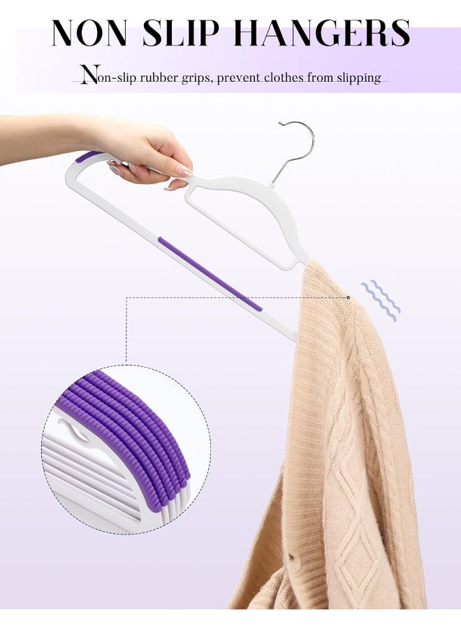 HOUSE DAY Plastic Hangers 50 Pack, Plastic Clothes Hangers Non Slip Hangers with Rubber Grip, Heavy Duty Plastic Hangers with 360Âº Swivel Hook, Ultra Thin Hangers Space Saving, Closet Hangers Purple - Image 4