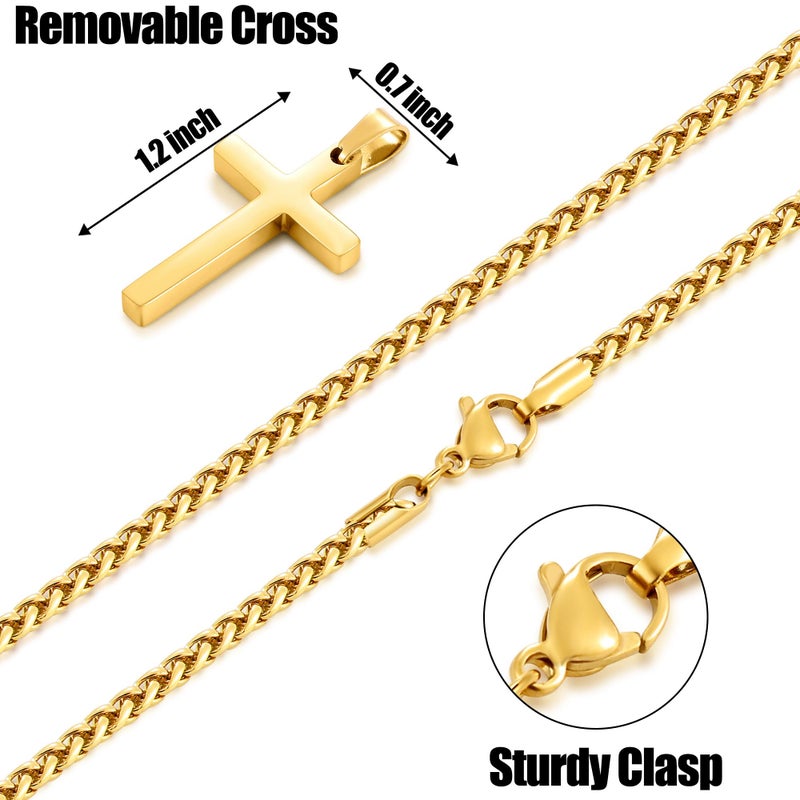 Fiusem Cross Necklace for Men, 14K Gold Plated Mens Cross Necklaces with 2.5mm Chain, Stainless Steel Pendant Small, Wheat Chain 20" - Image 4