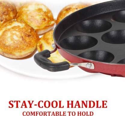 KD ZONE NonStick 12 Cavity Appam Patra Side Handle with Lid and Side Handle Red - Image 5